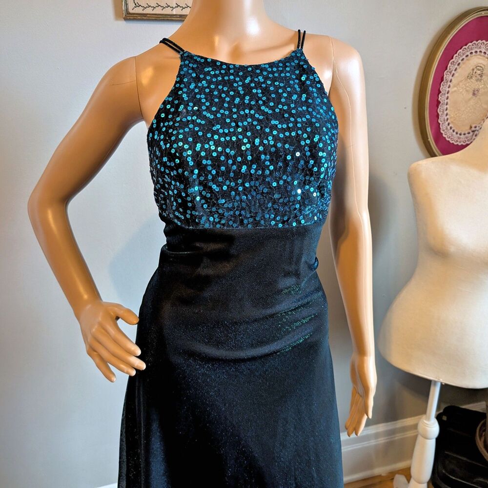Vintage 1990s Blondie Nites Prom Dress Sequin Iridescent Whimsygoth Blue JRS 5 - Picture 5 of 10